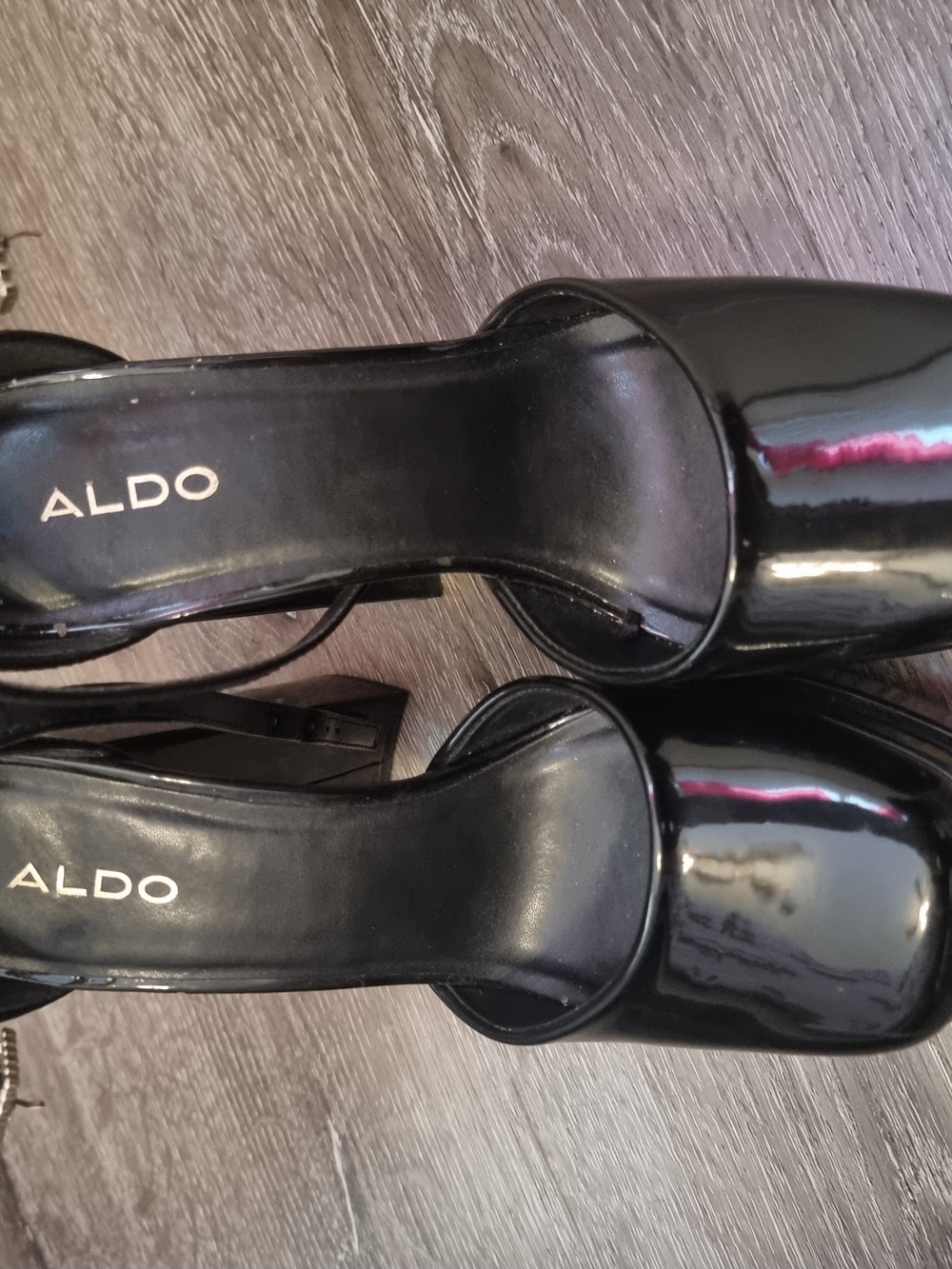Aldo Black Patent Square-Toe Slingback Mules